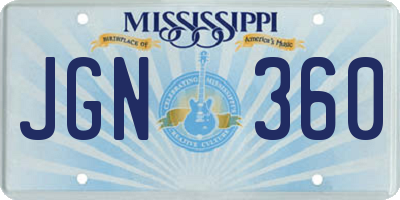 MS license plate JGN360