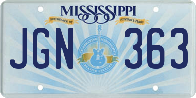 MS license plate JGN363