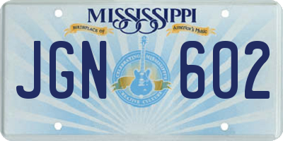 MS license plate JGN602
