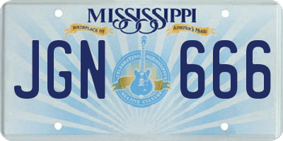 MS license plate JGN666
