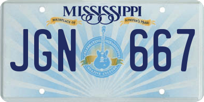 MS license plate JGN667