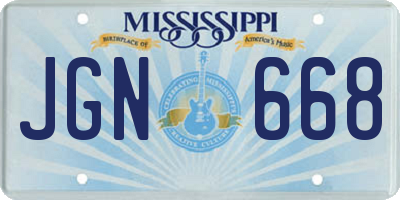 MS license plate JGN668