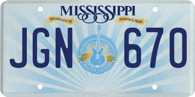 MS license plate JGN670