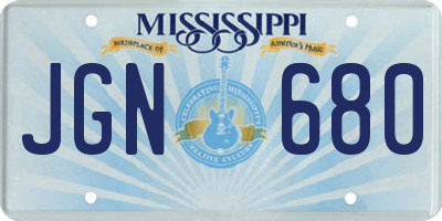 MS license plate JGN680