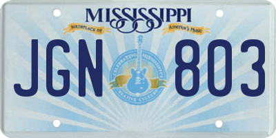 MS license plate JGN803