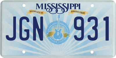 MS license plate JGN931
