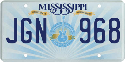 MS license plate JGN968
