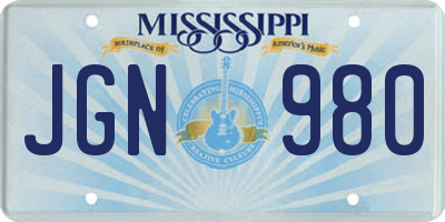 MS license plate JGN980