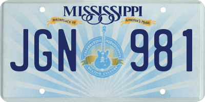 MS license plate JGN981