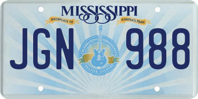 MS license plate JGN988