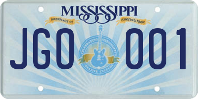 MS license plate JGO001