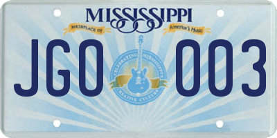 MS license plate JGO003