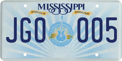 MS license plate JGO005