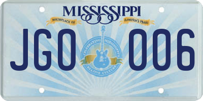 MS license plate JGO006