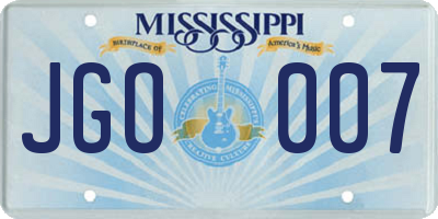 MS license plate JGO007