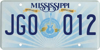 MS license plate JGO012