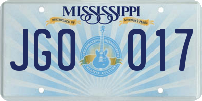MS license plate JGO017