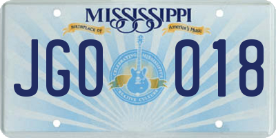 MS license plate JGO018
