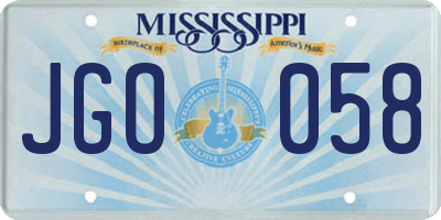 MS license plate JGO058