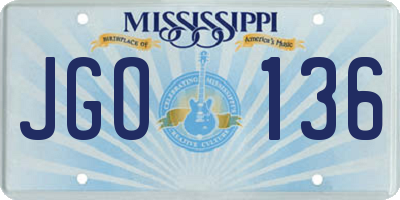 MS license plate JGO136