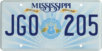 MS license plate JGO205