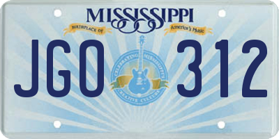 MS license plate JGO312