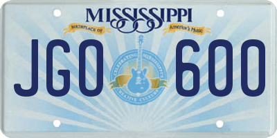 MS license plate JGO600