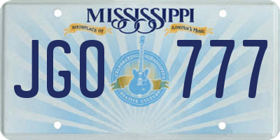 MS license plate JGO777