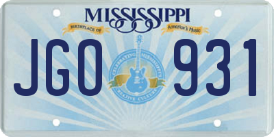 MS license plate JGO931