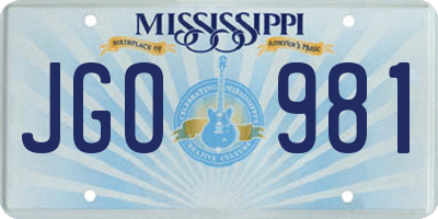 MS license plate JGO981