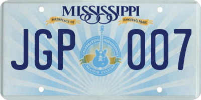 MS license plate JGP007