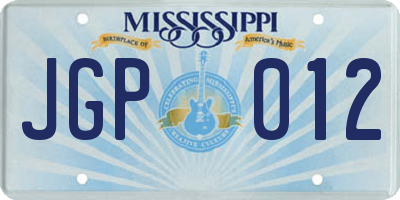 MS license plate JGP012