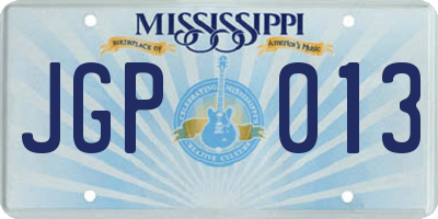 MS license plate JGP013
