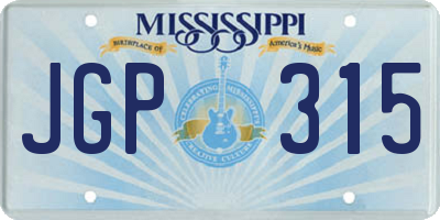 MS license plate JGP315