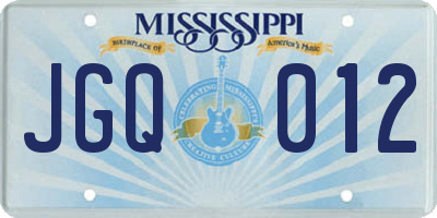 MS license plate JGQ012