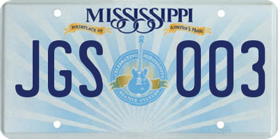MS license plate JGS003