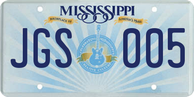 MS license plate JGS005