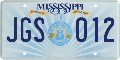 MS license plate JGS012