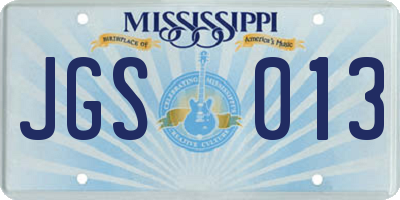 MS license plate JGS013