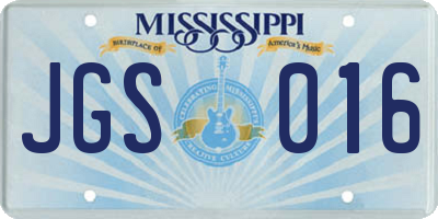 MS license plate JGS016
