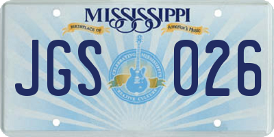 MS license plate JGS026