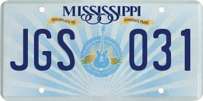 MS license plate JGS031