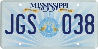 MS license plate JGS038