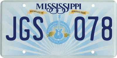 MS license plate JGS078