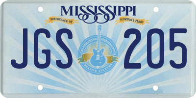 MS license plate JGS205