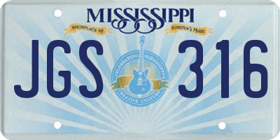 MS license plate JGS316