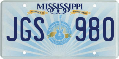 MS license plate JGS980
