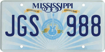 MS license plate JGS988