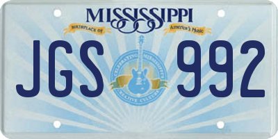 MS license plate JGS992