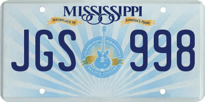 MS license plate JGS998
